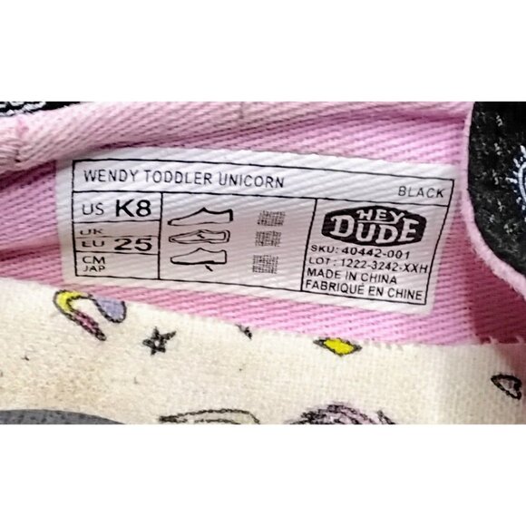 Hey Dude Wendy Toddler Unicorn Shoes Black/Pink K8 EU 25 Lightweight Casual Canv - Picture 5 of 7